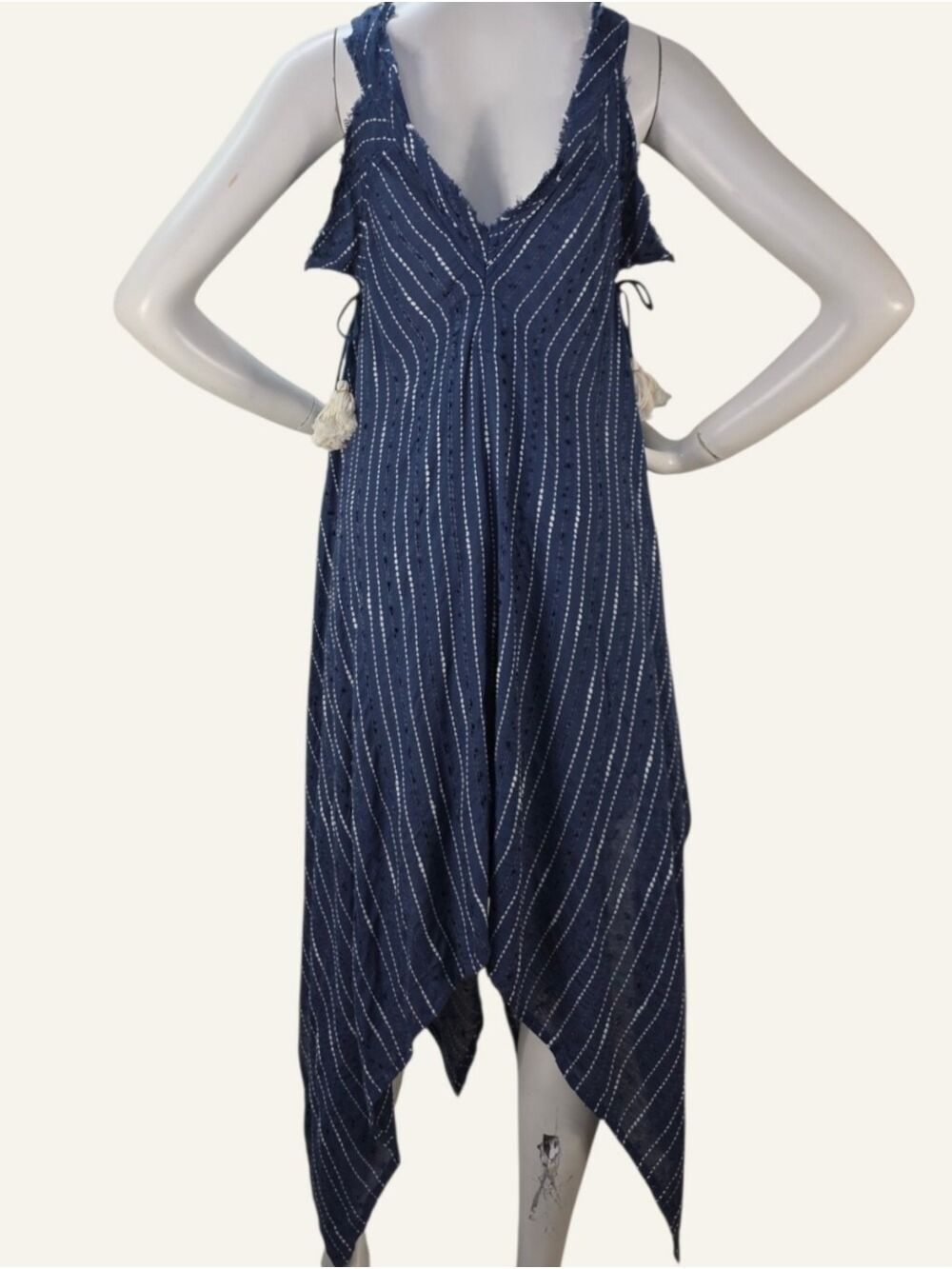 POL Eleni Blue Handkerchief Hem Tassel Dress Medium NWT Boho Cotton Artisan - Picture 3 of 11